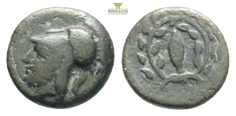 Aeolis, Elaia (2nd-1st century BC) AE 
Obv: Helmeted head of Athena to left
Rev:...