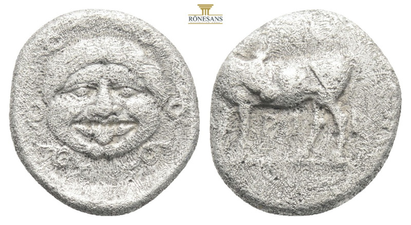 MYSIA, Parion. Circa 4th Century BC. AR Hemidrachm . Bull left, looking right; P...