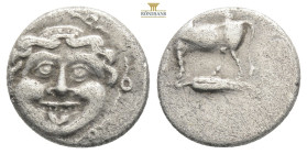 MYSIA, Parion. Circa 4th Century BC. AR Hemidrachm . Bull left, looking right; PA above, PI and patera beneath / Gorgoneion. BMC Mysia pg. 96, 31-34. ...