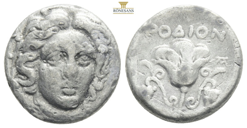 CARIA, Islands off. Rhodes. Circa 304-275 BC. AR Didrachm. Three-quarter facing ...