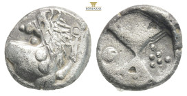 THRACE, Chersonesos. Circa 386-338 BC. AR Hemidrachm
Forepart of lion right, head reversed / Quadripartite incuse square with alternating raised and s...