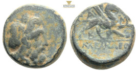 EPEIROS. Ambrakia. 2nd-1st centuries BC. AE , Lamios, magistrate. Laureate head of Zeus to right. Rev. A-M/B-P // ΛAMIOΣ Griffin walking right. BMC 29...