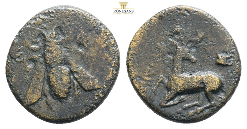 Ionia, Ephesos (ca 390-380 BC) AE 
Obv: Ε - Φ, Bee.
Rev: Forepart of stag right,...