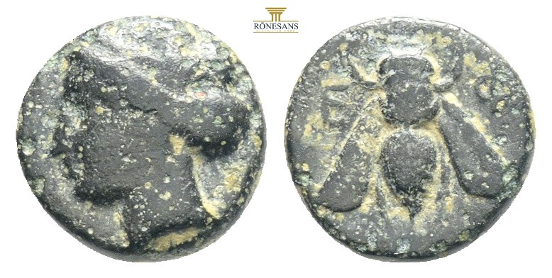 IONIA. Ephesos. Ae (Circa 375-325 BC).
Obv: E Φ.
Bee.
Rev: Female head (Artemis?...
