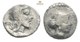 Cilicia, Tarsos AR Obol Datames, Satrap of Cilicia and Cappadocia, 378-372 BC.
Obv: Female bust right, wearing loop earring and necklace
Rev: 'TRDMW' ...
