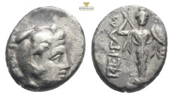 Mysia, Pergamon AR Diobol ca 310-282 BC.
Obv: Head of Herakles right, wearing lion skin.
Rev: ΠΕΡΓΑ, Archaistic Palladion: facing statue of Pallas Ath...