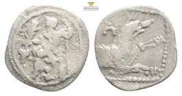 LYCAONIA. Laranda. Obol (4th century BC).
Obv: Baaltars seated left, holding grain ear, grapes and sceptre.
Rev: Forepart of wolf right; crescent abov...