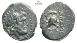 PHRYGIA. Apameia. Ae (133-48 BC). Uncertain magistrate.
Obv: Laureate head of Zeus right.
Rev: ΑΠΑ / [...].
Crested helmet right; maeander pattern bel...