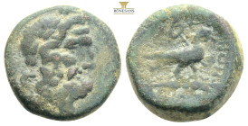 Phrygia, Amorion (2nd-1st centuries BC) AE Agau-(?), Pole- and Klear-, magistrates
Obv: Laureate head of Zeus right.
Rev: AΓ-AY / ΠOΛE / KΛEAP / AMOPI...