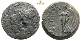 Cilicia, Elaiousa-Sebaste AE ca 150-50 BC
Obv: EP (?), Head of Zeus right, wearing taenia.
Rev: EΛΑΙΟVΣΙΩΝ, Nike advancing left, holding wreath; two m...
