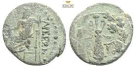 CILICIA, Tarsos . After 164 BC. Æ . TARSEWN, Zeus seated left, holding Nike in right hand, sceptre in left; star and crescent left / Club and MH-TPO w...