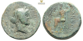 CILICIA, Adana. 164 BC and later. Æ . Head of Apollo right / Zeus Nikephoros seated left; two monograms to left. Levante, Adana 15-24; SNG Levante 120...