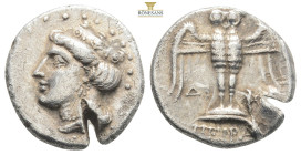 PONTOS, Amisos. Circa 4th Century BC. AR Siglos Head of Hera left / Owl facing with spread wings. 5,51g 19,1mm