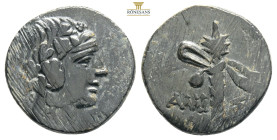 PONTOS. Amisos. Ae (Circa 85-65 BC). Time of Mithradates VI Eupator.
Obv: Wreathed head of Dionysos right.
Rev: AMI - ΣOY.
Thyrsos; monogram at each s...
