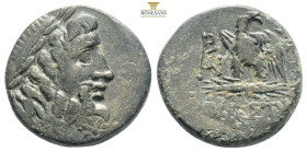 PONTOS.Sınope...Mithradates VI.(Circa 85-65 B)C.Ae.

Obv : Laureate head of Zeus right.

Rev : AMIΣOY.
Eagle standing left on thunderbolt, wings open,...