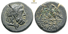 PONTOS.Amisos.Mithradates VI.(Circa 85-65 B)C.Ae.

Obv : Laureate head of Zeus right.

Rev : AMIΣOY.
Eagle standing left on thunderbolt, wings open, h...