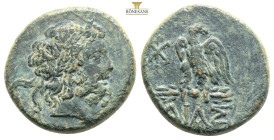 PONTOS.Amisos.Mithradates VI.(Circa 85-65 B)C.Ae.

Obv : Laureate head of Zeus right.

Rev : AMIΣOY.
Eagle standing left on thunderbolt, wings open, h...