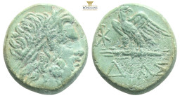 PONTOS.Amisos.Mithradates VI.(Circa 85-65 B)C.Ae.

Obv : Laureate head of Zeus right.

Rev : AMIΣOY.
Eagle standing left on thunderbolt, wings open, h...