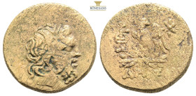 PONTOS.Amisos.Mithradates VI.(Circa 85-65 B)C.Ae.

Obv : Laureate head of Zeus right.

Rev : AMIΣOY.
Eagle standing left on thunderbolt, wings open, h...