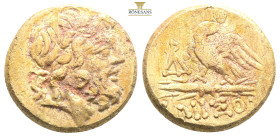 PONTOS.Amisos.Mithradates VI.(Circa 85-65 B)C.Ae.

Obv : Laureate head of Zeus right.

Rev : AMIΣOY.
Eagle standing left on thunderbolt, wings open, h...