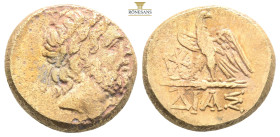 Greek coins
BITHYNIA
SLIDE. Bronze, 120-63. Bearded head of Zeus with L. n. r. Rev. DIAS Eagle with open wings on a lightning bolt to the left, in the...
