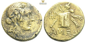 Amisos…Pontos….AE19, c. 105-65 BC...Obv. Head of Dionysos right, wearing ivy-wreath.
Rev. ΑΜΙΣΟΥ, Thyrsos leaning against cista mystica draped with pa...