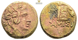 Amisos…Pontos….AE19, c. 105-65 BC...Obv. Head of Dionysos right, wearing ivy-wreath.
Rev. ΑΜΙΣΟΥ, Thyrsos leaning against cista mystica draped with pa...