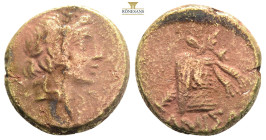 Amisos…Pontos….AE19, c. 105-65 BC...Obv. Head of Dionysos right, wearing ivy-wreath.
Rev. ΑΜΙΣΟΥ, Thyrsos leaning against cista mystica draped with pa...