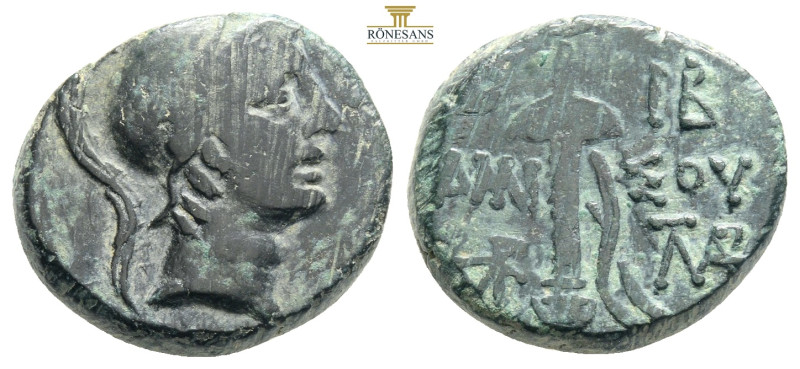 Greek Coins
Greek bronze coin,AMISOS... 100-85 BC. Bronze Æ….Helmeted head of Ar...