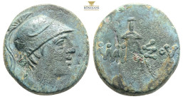 Greek Coins
Greek bronze coin,AMISOS... 100-85 BC. Bronze Æ….Helmeted head of Ares right / Sword in sheath…. 7,15g 20,6mm