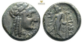 Seleukid Kings of Syria, Antiochos III Megas (ca 223-187 BC) AE Sardes
Obv: Laureate head of Apollo right.
Rev: BAΣIΛEΩΣ ANTIOXOY, Apollo standing lef...