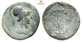 SYRIA, Seleucis and Pieria. Epiphaneia. Ae . Helmeted head of Athena right. Rev. [EΠ]ΙΦANE[ΩN] THΣ IEPAΣ / KAI AΣ […]. Apollo, standing, facing, leani...