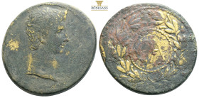 Augustus Æ Dupondius of Pergamon, Mysia. Struck circa 25 BC. Bare head right / Large C A within laurel wreath framed by double-pelleted border. 24,17g...