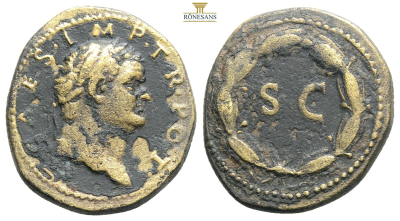TITUS, 79-81 AD. Æ As of Rome for Syria. Laureate head / SC in wreath. RIC2.1573...