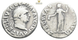 Vitellius AD 69-69. Rome
Denar AR
A VITELLIVS GERMAN IMP AVG TR P, laureate head right / LIBERTAS RESTITVTA, Libertas standing facing, head right, hol...