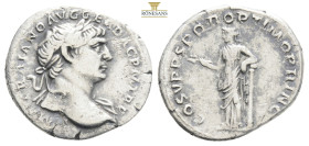 Trajan (98-117) AR denarius Rome, 103-111.
Obv: IMP TRAIANO AVG GER DAC P M TR P, laureate head of Trajan right, drapery on left shoulder
Rev: COS V P...
