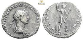Trajan. A.D. 98-117. AR denarius …..Obverse legend: IMP CAES NER TRAIAN OPTIM AVG GERM DAC.
Reverse legend: - M TR P COS VI P P S P Q R. 3,29g 19,3mm...