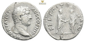 Hadrian AR Denarius. Rome, AD 134-138. HADRIANVS AVG COS III P P, laureate head right / FELICITAS AVG, Felicitas standing left, holding caduceus and c...