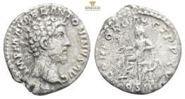 Marcus Aurelius AR Denarius. Rome, AD 161-162. M ANTONINVS AVG, bare head right / CONCORD AVG TR P XVI, concordia seated left on throne, holding pater...