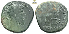 MARCUS AURELIUS (161-180). Sestertius. Rome.
Obv: M ANTONINVS AVG ARM PARTH MAX.
Laureate head right.
Rev: TR POT XXII IMP V COS III / S - C.
Aequitas...