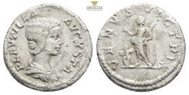 Plautilla AD 202-205. Rome Denarius AR . PLAVTILLA AVGVSTA, draped bust of Plautilla to right / VENVS VICTRIX, Venus, bare to waist, standing left, ho...