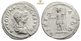 Caracalla (198-217 AD). Laodicea ad Mare
AR Denarius
Obv: ANTONINVS AVGVSTVS. Laureate, draped and cuirassed bust right.
Rev: VIRT AVGG. Virtus standi...