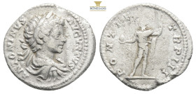 Caracalla (AD 198-217). AR denarius . VF. Rome, AD 200. ANTONINVS-AVGVSTVS, laureate, draped and cuirassed bust of Caracalla right, seen from behind /...
