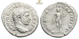 Caracalla. A.D. 198-217. AR denarius . Rome mint, Struck A.D. 216. ANTONINVS PIVS AVG GERM, laureate head right / P M TR P XVIIII COS IIII PP, Jupiter...