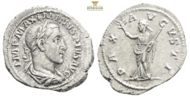 Maximinus I, 235-238. Denarius, Rome, 236. IMP MAXIMINVS PIVS AVG Laureate, draped and cuirassed bust of Maximinus to right. Rev. PAX AVGVSTI Pax stan...