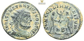 Constantius I as Caesar AE20 fractionnal follis. CONCORDIA MILITVM
 
Obv: Radiate, draped and cuirassed bust of Constantius right.
FL VAL CONSTANTIVS ...