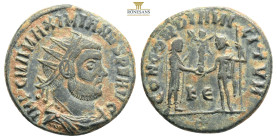 Maximianus. First reign, A.D. 286-305. AE antoninianus Cyzicus mint, Struck A.D. 293. IMP C M A MAXIMIANVS AVG, radiate and draped bust right / CONCOR...