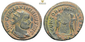 Maximianus. First reign, A.D. 286-305. AE antoninianus Cyzicus mint, Struck A.D. 293. IMP C M A MAXIMIANVS AVG, radiate and draped bust right / CONCOR...
