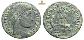 Constantine I, ‘The Great’, 307/10-337 AD. AE, Follis. Constantinople.
Obv: CONSTANTINVS MAX AVG. Head of Constantine I, laureate, right.
Rev: LIBERTA...