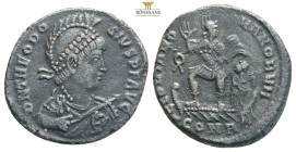 Theodosius I. A.D. 379-395. AE 2 majorina Nicomedia mint, struck A.D. 383-386. D N THEODO-SIVS P F AVG, bust of Theodosius I right wearing diademed he...
